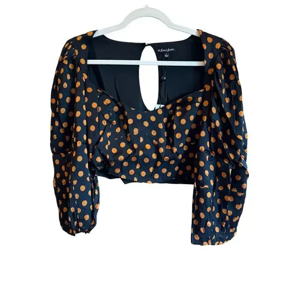 For Love & Lemons Lark Polka Dot Blouse Black Brown L NWT Sold Out - Picture 9 of 10